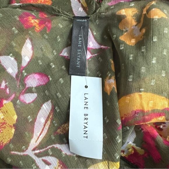 Lane Bryant Long Floral Duster Kimono Swiss Dot Green Pink Oversized Open Front - Picture 10 of 11